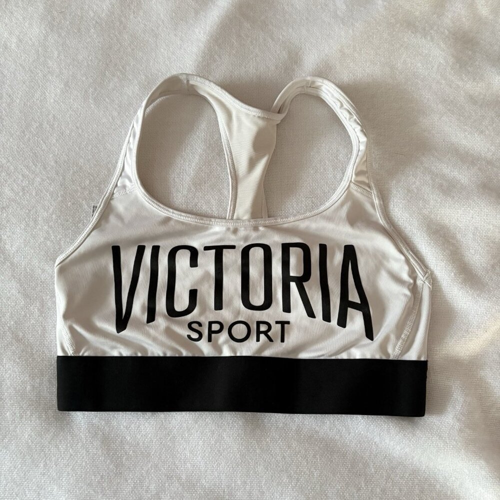 Victoria’s Secret Sport Racerback Sports Bra White Black Womens Small Activewear